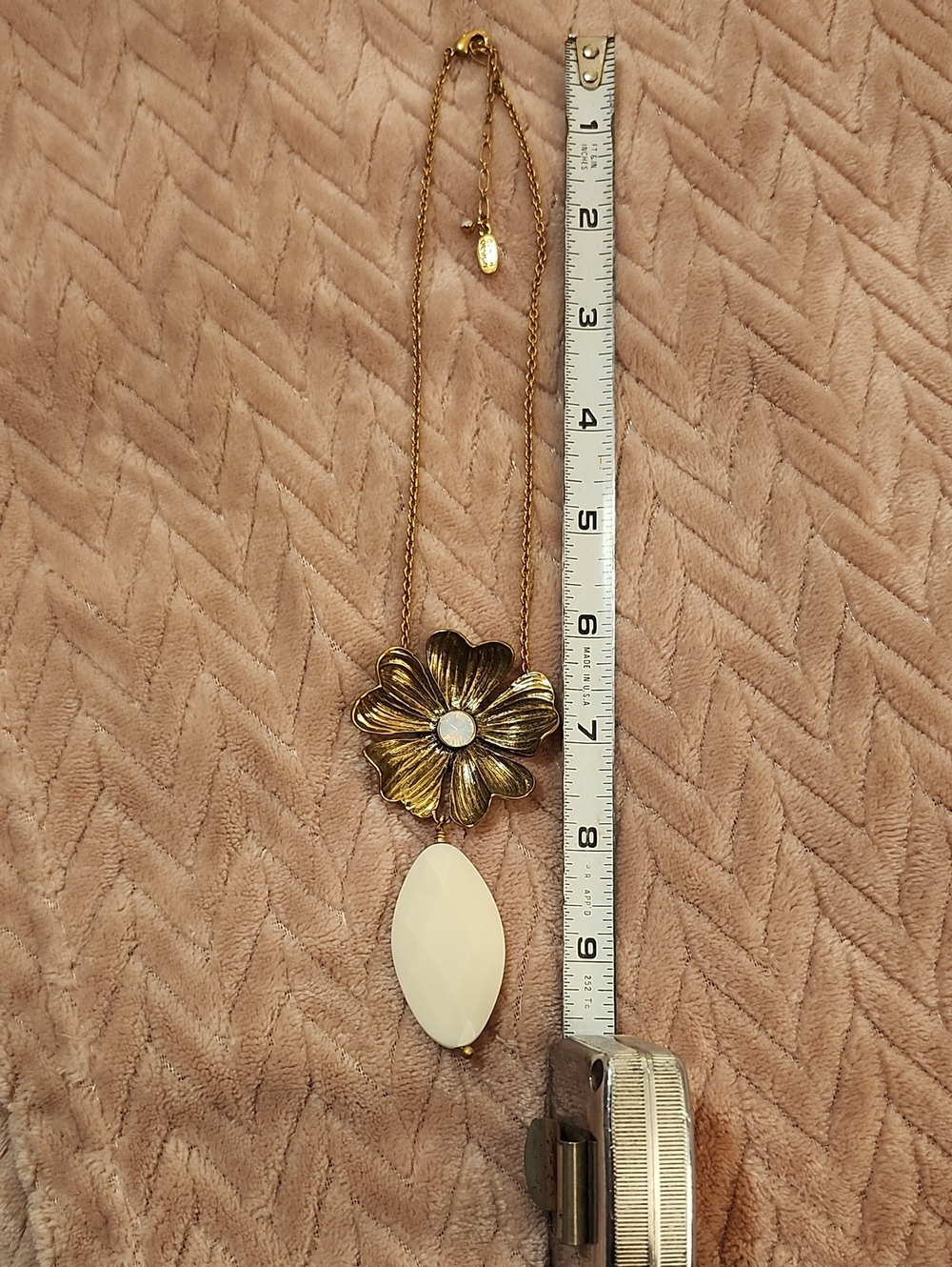 Pilgrim Gold Flower Pendant Necklace with Cream Stone